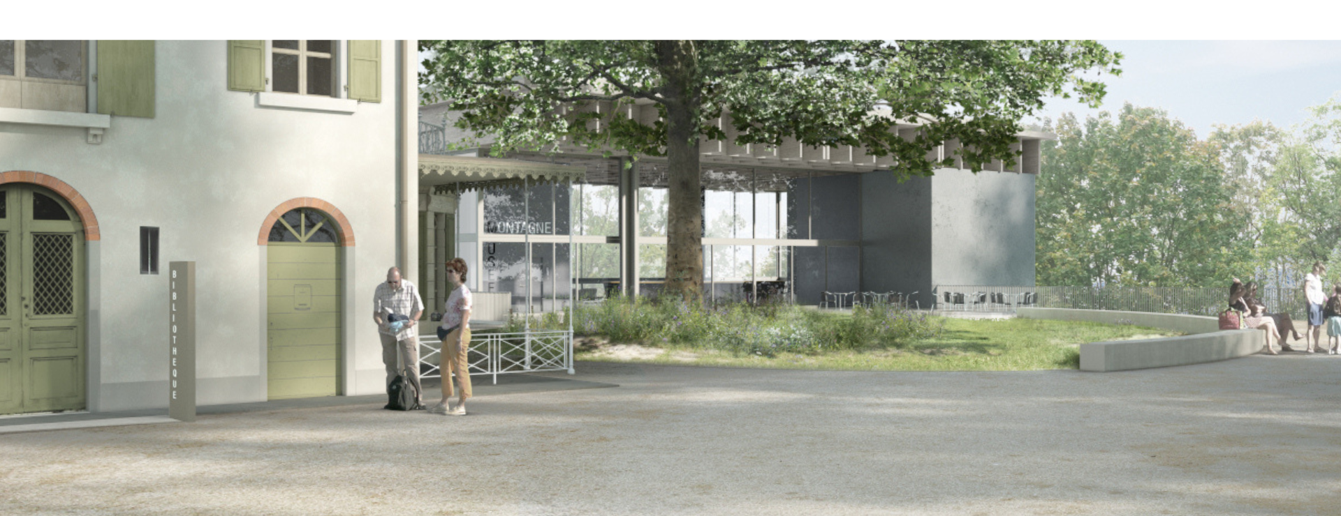 Centre Genève Montagne, vue sur la bibliothèque, le musée et l’esplanade